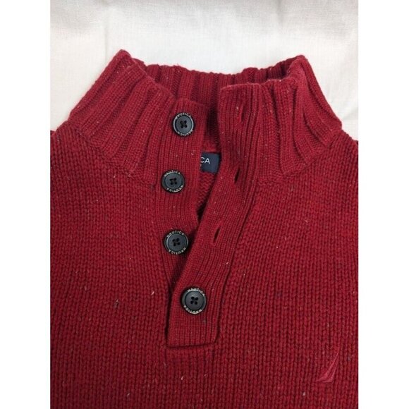 Nautica Mens Large collared 4 button sweater red speckled wool blend warm SW7 - Picture 6 of 8